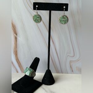 Sterling Silver Turquoise Chip Inlay Ring & Earring Set – Size 9